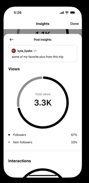 Skræmshot af Threads' analytics for individuelle opslag.